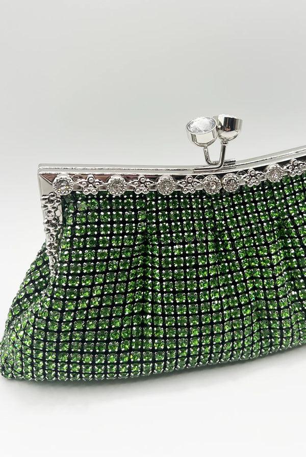 Goddiva Green Crystal Clutch Bag By SVNX