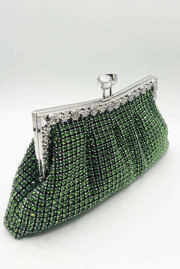 Goddiva Green Crystal Clutch Bag By SVNX