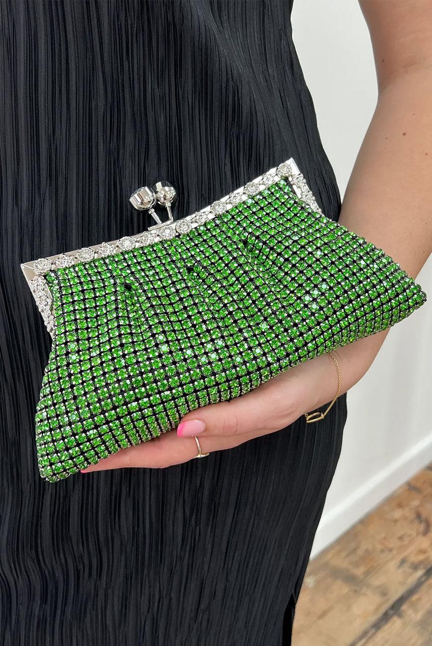 goddiva Green Crystal Clutch Bag by SVNX