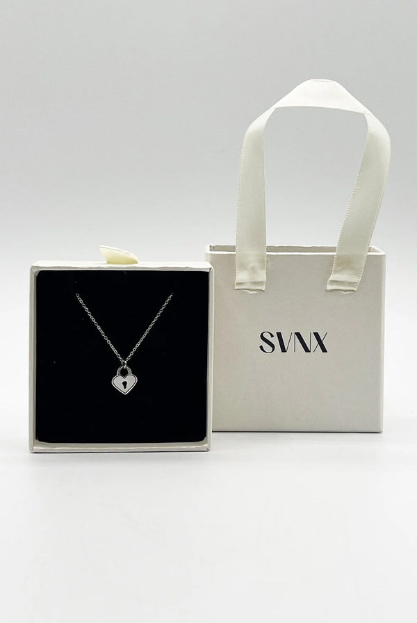 Goddiva Heart Keyhole Necklace In Silver By SVNX