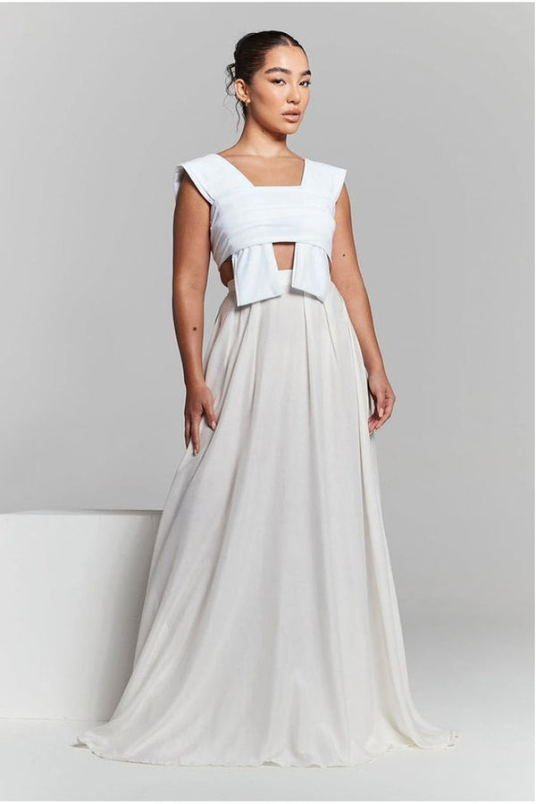Goddiva Ivory Pleated Maxi Skirt By InFlair