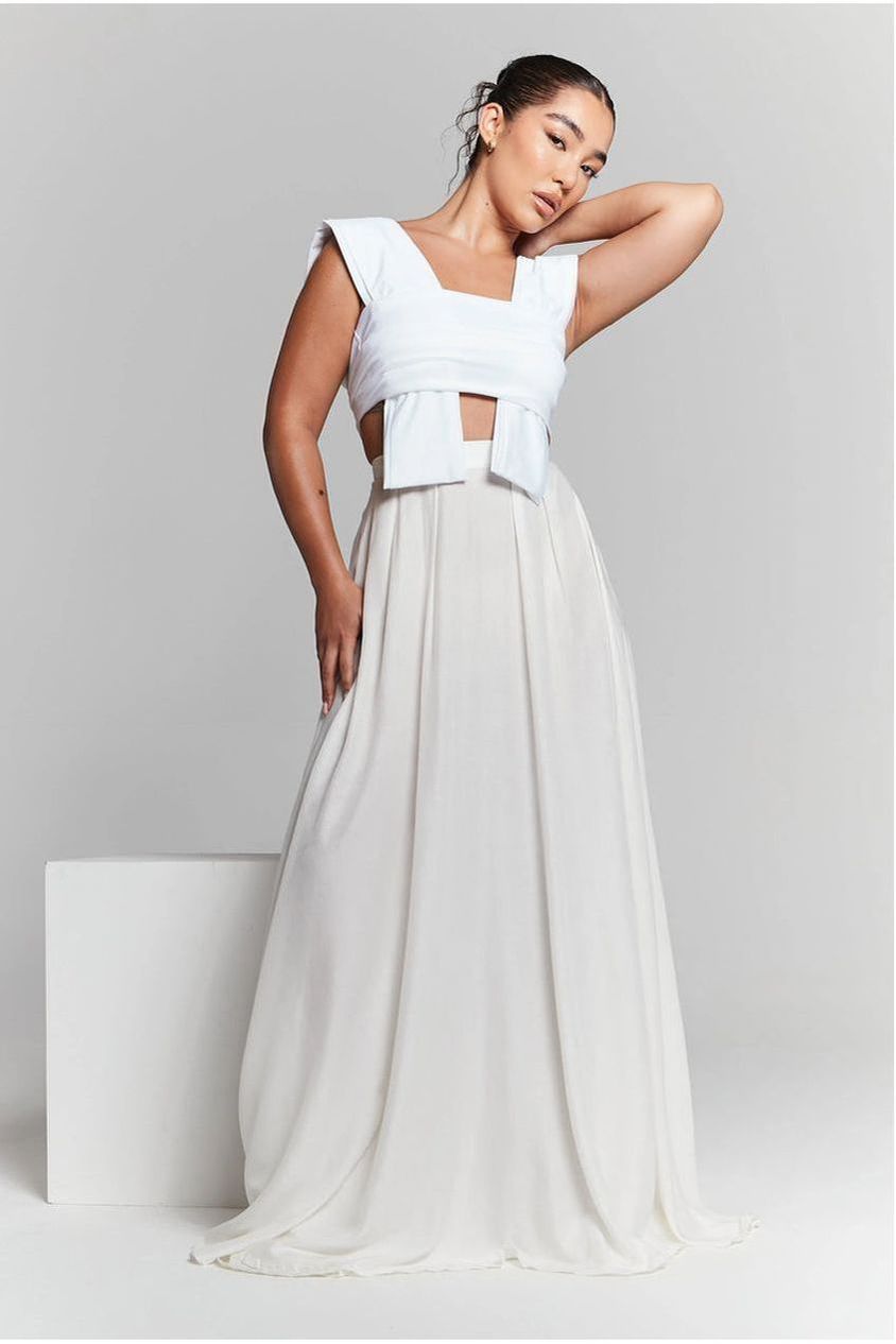 goddiva Ivory Pleated Maxi Skirt by InFlair
