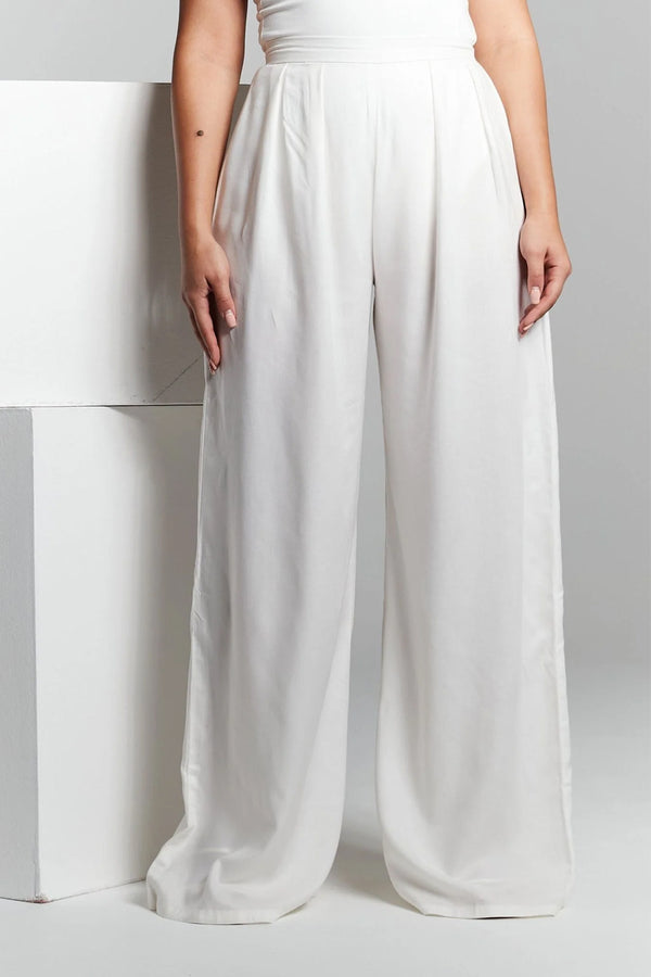 Goddiva Ivory Pleated Wide Leg Trouser By InFlair