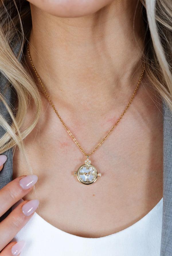 Goddiva Ivory Stone Clock Pendant Necklace By SVNX