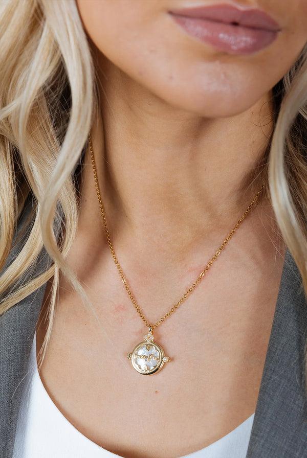 Goddiva Ivory Stone Clock Pendant Necklace By SVNX