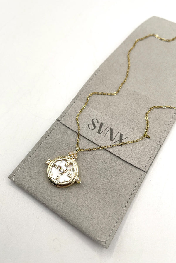Goddiva Ivory Stone Clock Pendant Necklace By SVNX