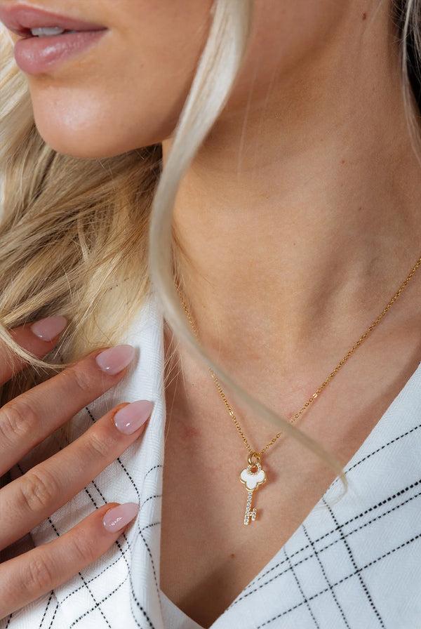 Goddiva Key Diamante Pendant Necklace By SVNX