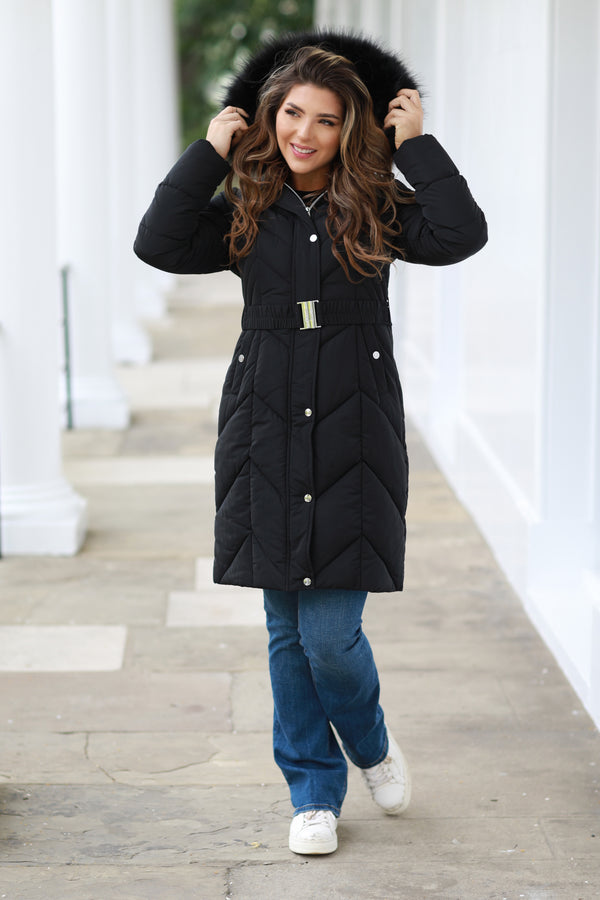 Goddiva Long Padded Belted Puffer By Double Second