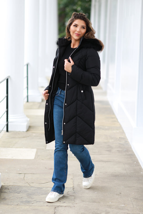 Goddiva Long Padded Belted Puffer By Double Second