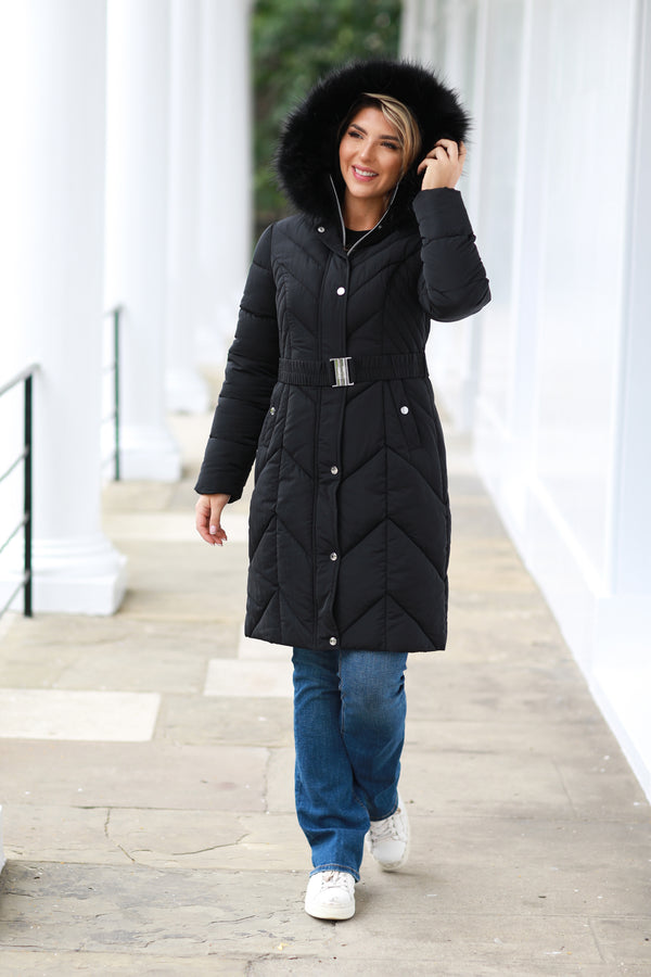 Goddiva Long Padded Belted Puffer By Double Second