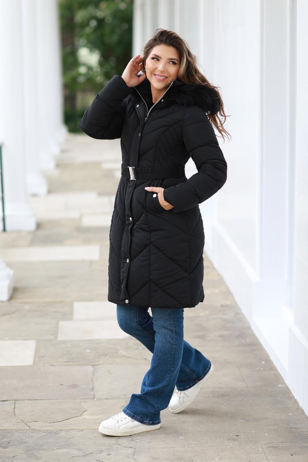 goddiva Long Padded Belted Puffer by Double Second