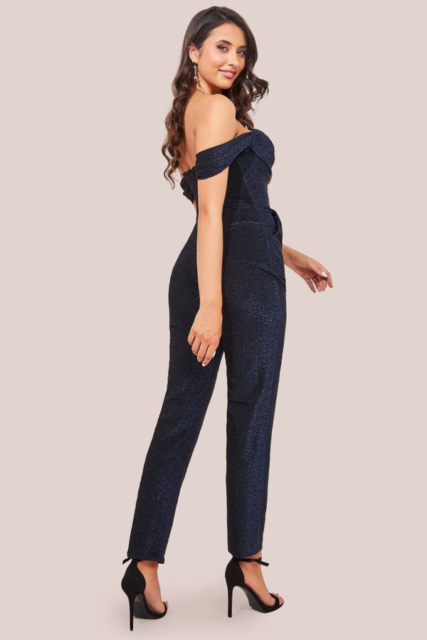 Goddiva Lurex Cowl Neck Jumpsuit - Navy By Goddiva