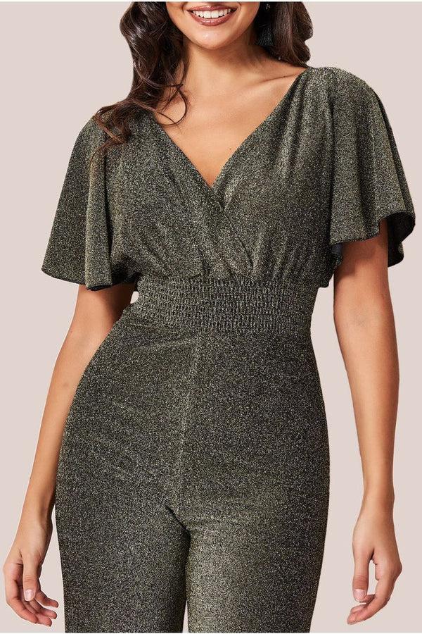 Goddiva Lurex Wrap Style Jumpsuit - Gold By Goddiva