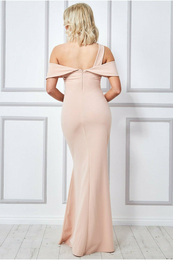 Goddiva One Shoulder Knot Maxi - Beige By Goddiva