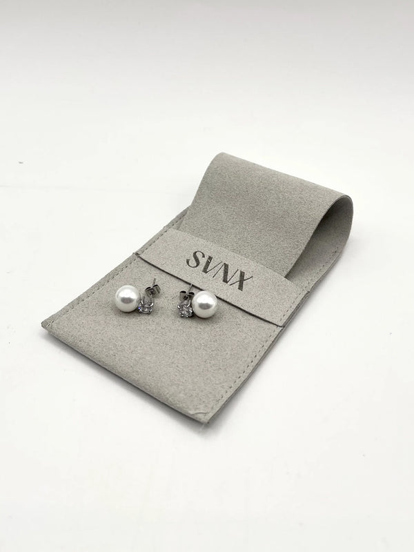 Goddiva Pearl Diamante Earrings In Silver By SVNX