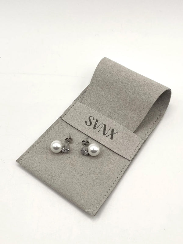 Goddiva Pearl Diamante Earrings In Silver By SVNX