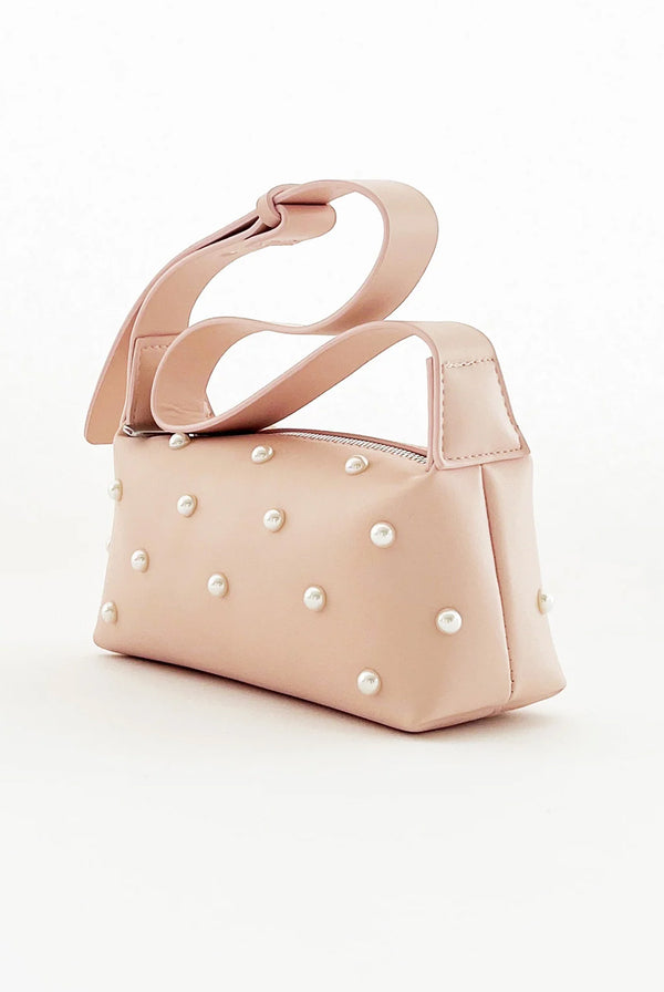 Goddiva Pink Shoulder Bag With Pearl Studs By SVNX