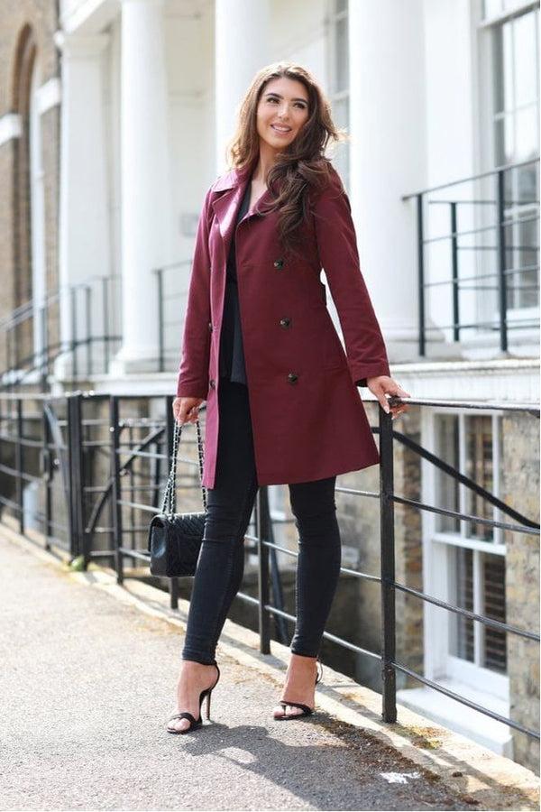 Goddiva Plum Fitted Trench Coat By Double Second