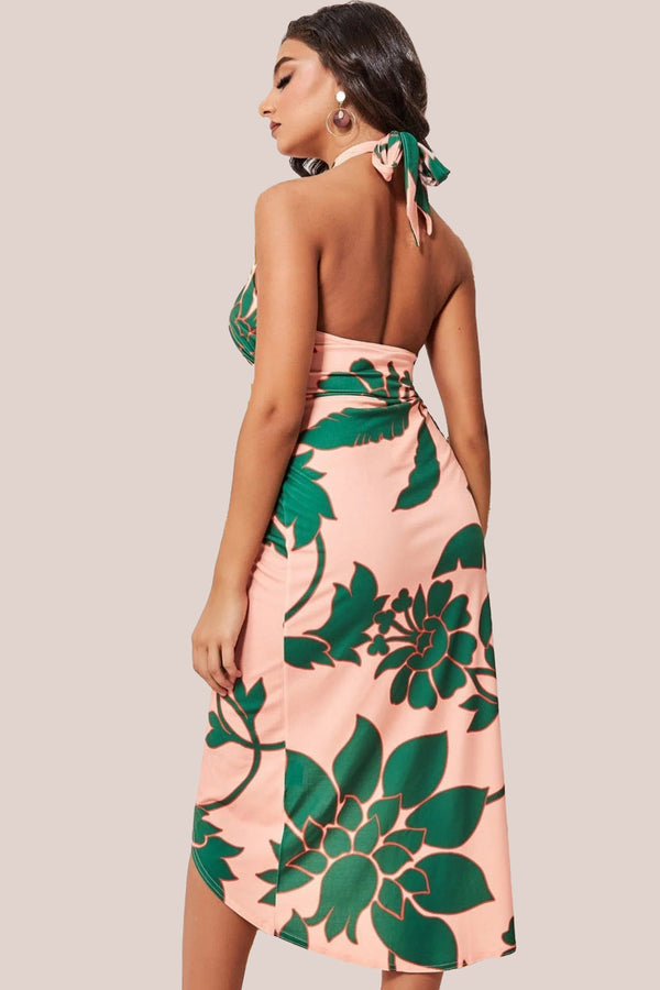 Goddiva Printed Crossover Midi - Green By Goddiva