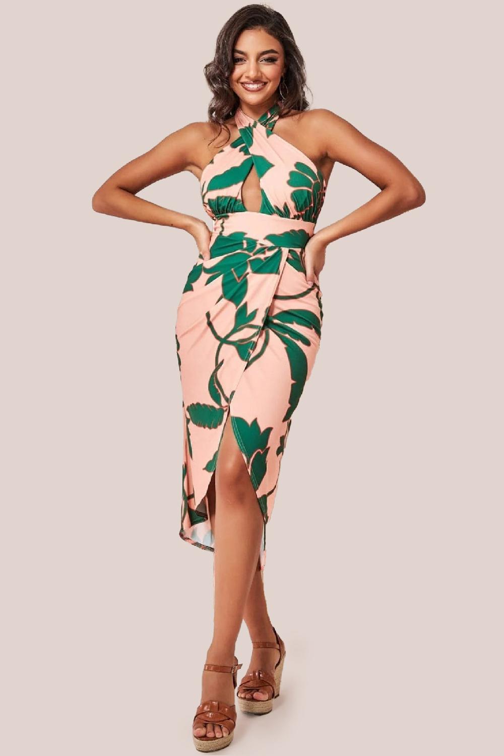goddiva Printed Crossover Midi - Green by Goddiva