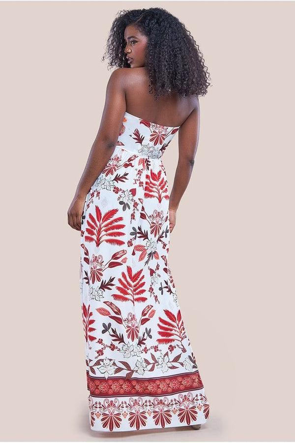 Goddiva Printed Tie Back Maxi - Cream By Goddiva