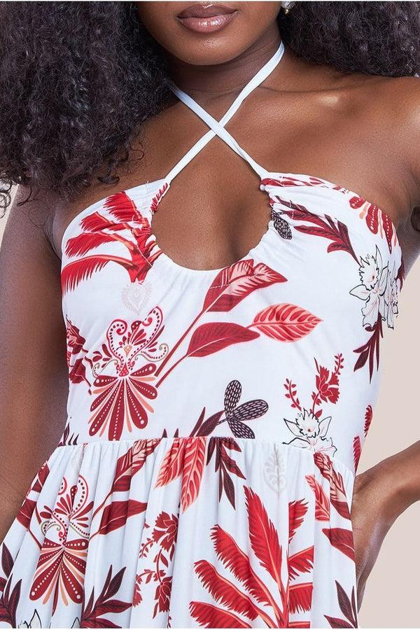 Goddiva Printed Tie Back Maxi - Cream By Goddiva