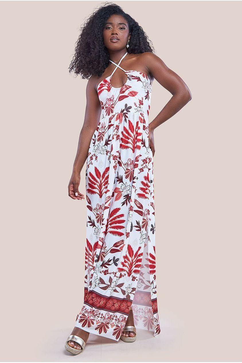 goddiva Printed Tie Back Maxi - Cream by Goddiva