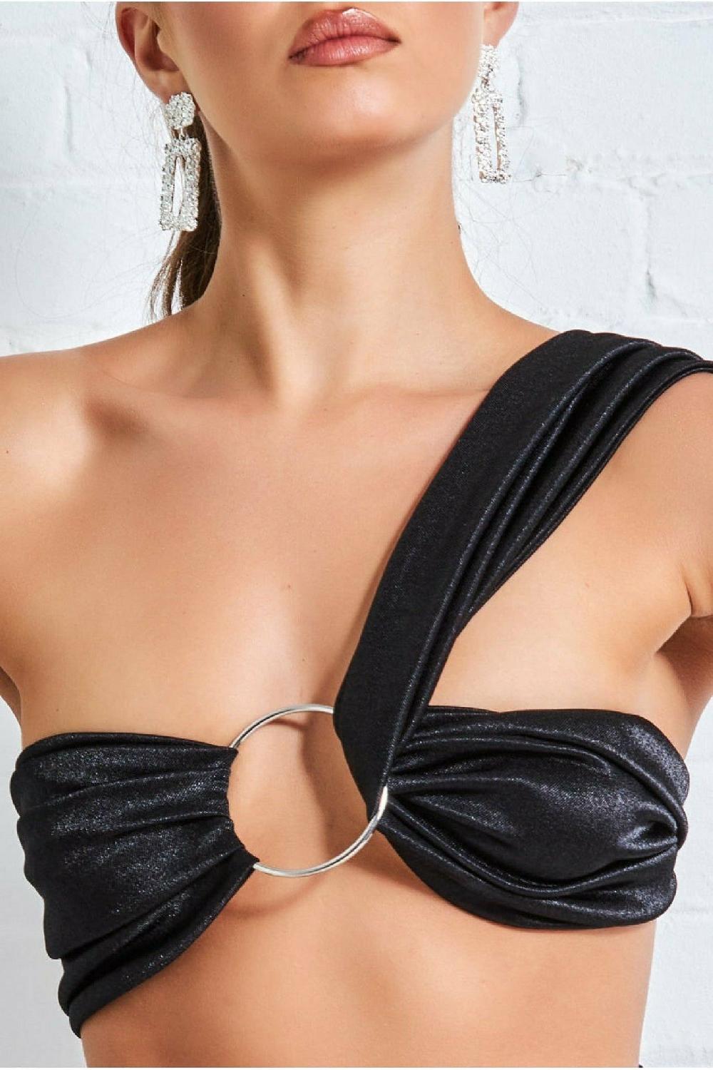 goddiva Ring Detail Bralette - Black by Goddiva