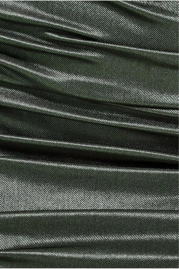 Goddiva Ruched Satin Mini Skirt - Khaki By Goddiva