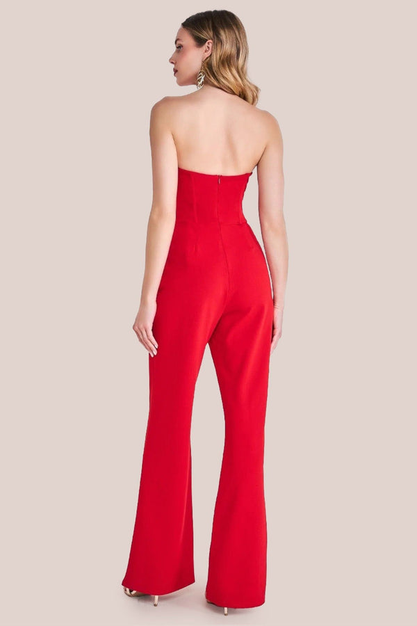 Goddiva Satin Collar Scuba Jumpsuit - Red By Goddiva