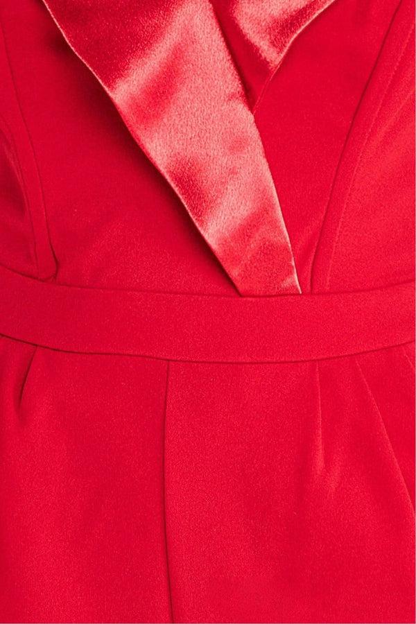 Goddiva Satin Collar Scuba Jumpsuit - Red By Goddiva