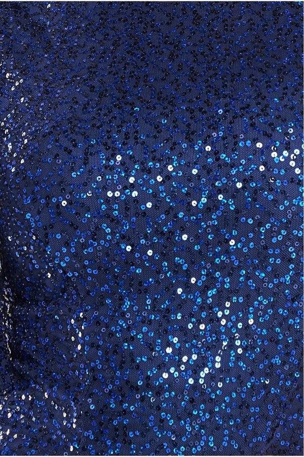 Goddiva Sequin Flutter Sleeve Maxi - Navy By Goddiva