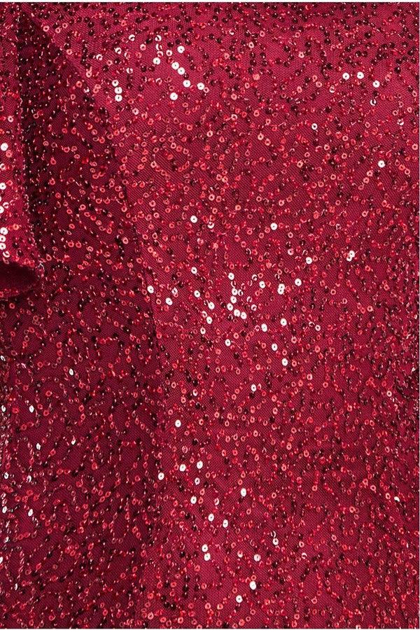 Goddiva Sequin Flutter Sleeve Maxi - Wine By Goddiva