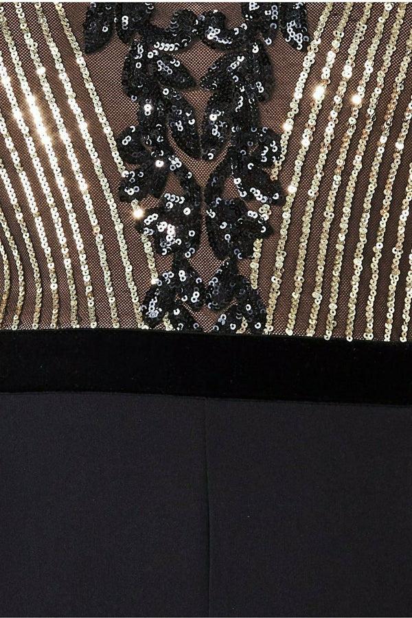 Goddiva Sequin & Mesh Jumpsuit - Black By Goddiva Plus