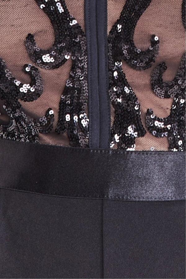 Goddiva Sequin Mesh Jumpsuit - Black By Goddiva Plus