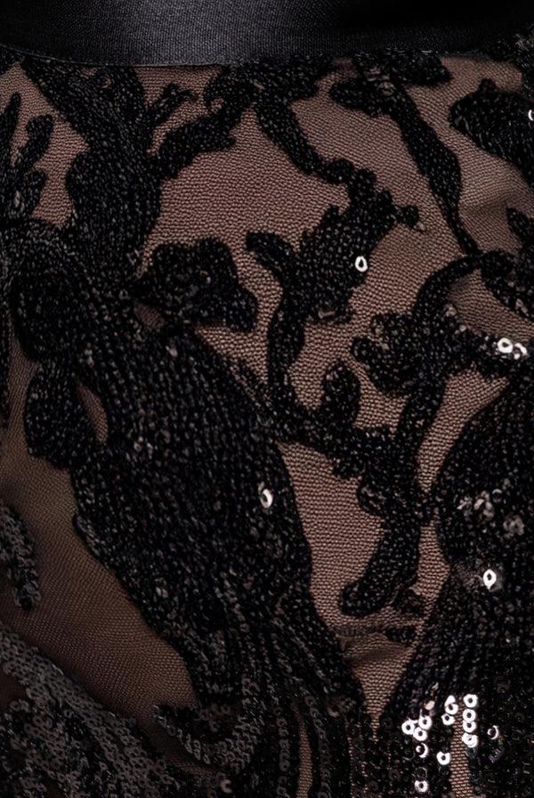 Goddiva Sequin & Mesh Midi Dress - Black By Goddiva