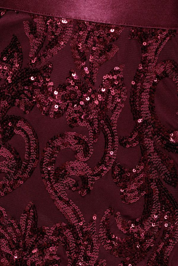 Goddiva Sequin & Mesh Midi Dress - Burgundy By Goddiva