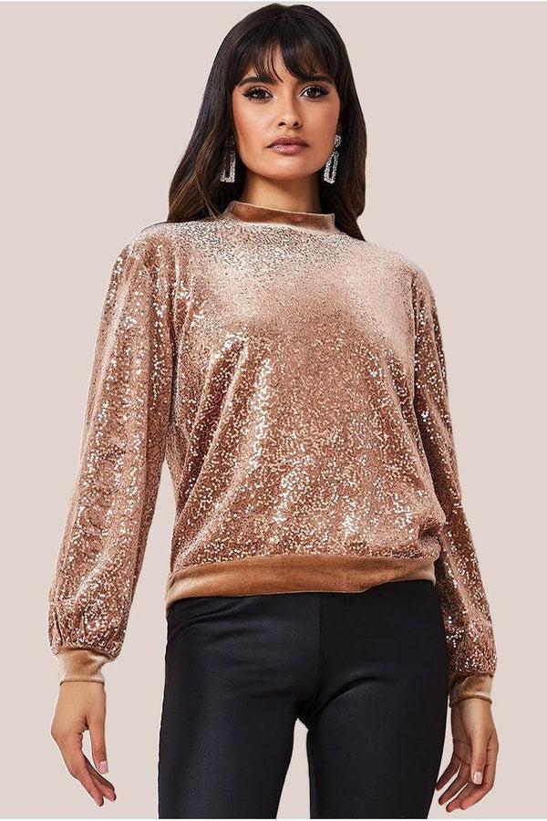 Goddiva Sequin Velvet Jumper - Champagne By Goddiva