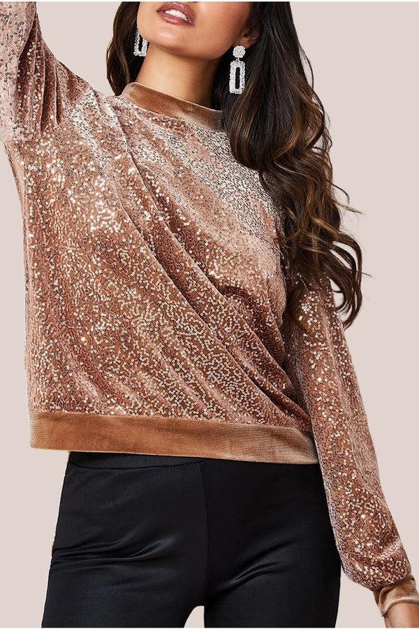 Goddiva Sequin Velvet Jumper - Champagne By Goddiva