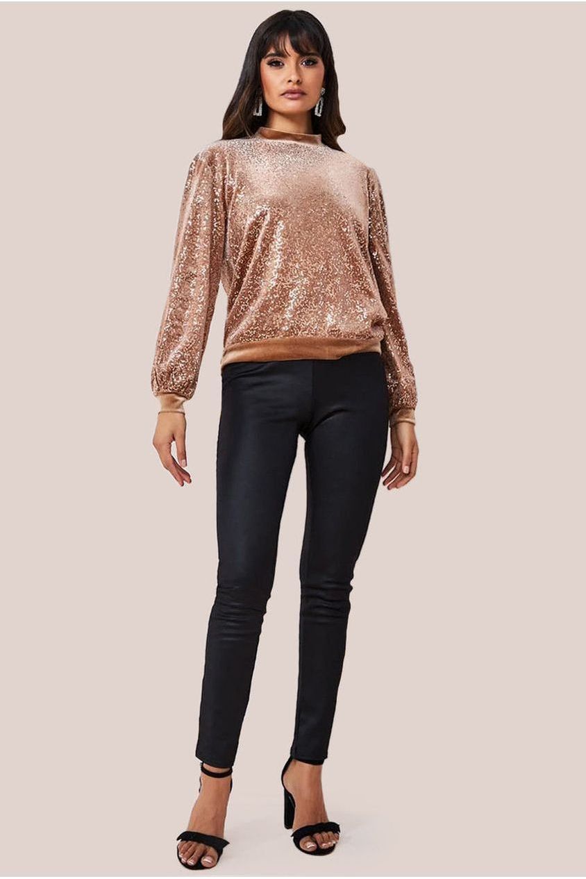 goddiva Sequin Velvet Jumper - Champagne by Goddiva