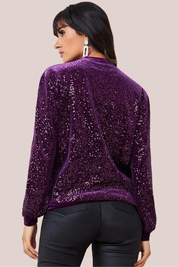 Goddiva Sequin Velvet Jumper - Magenta By Goddiva