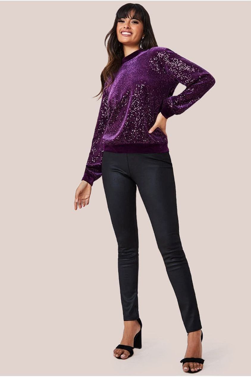 goddiva Sequin Velvet Jumper - Magenta by Goddiva