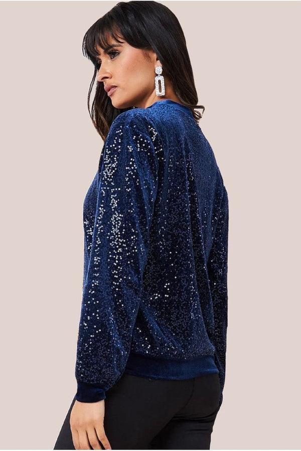 Goddiva Sequin Velvet Jumper - Navy By Goddiva