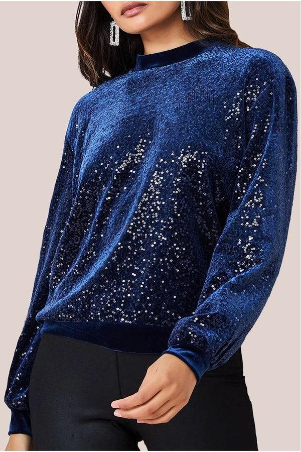 Goddiva Sequin Velvet Jumper - Navy By Goddiva