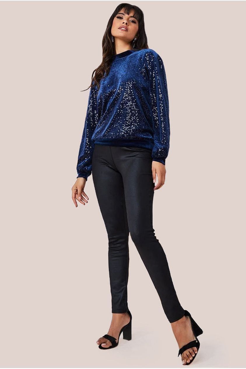 goddiva Sequin Velvet Jumper - Navy by Goddiva