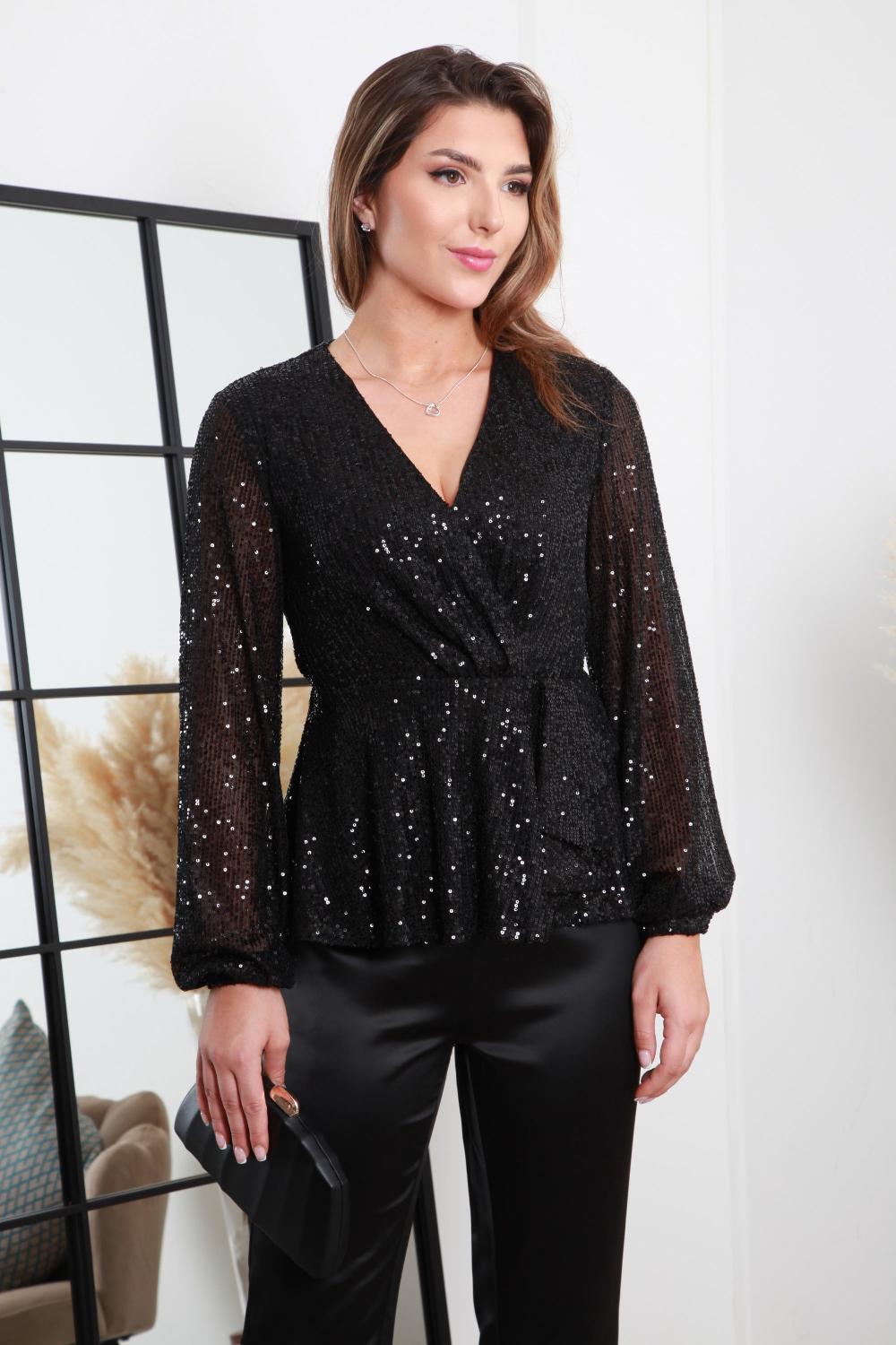 goddiva Sequin Wrap Top by Double Second