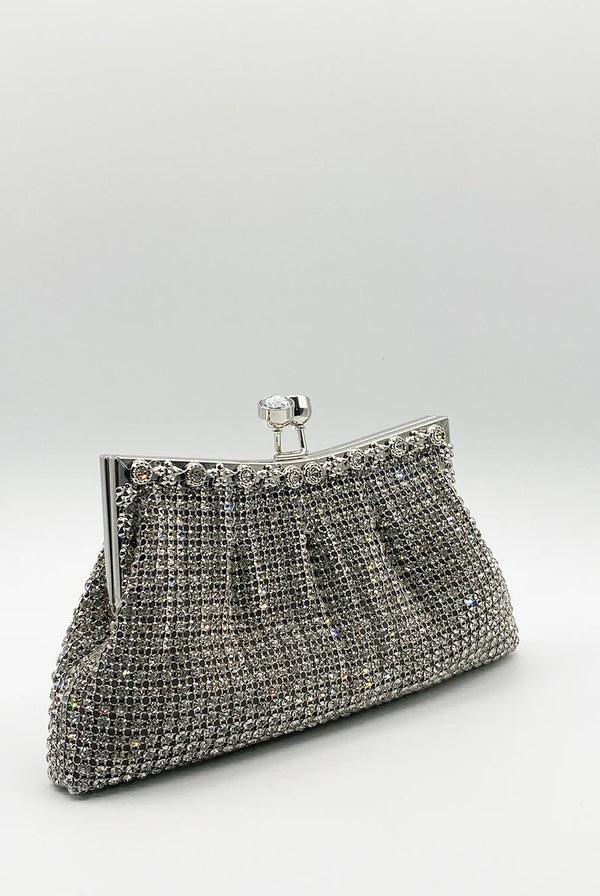 Goddiva Silver Crystal Clutch Bag By SVNX