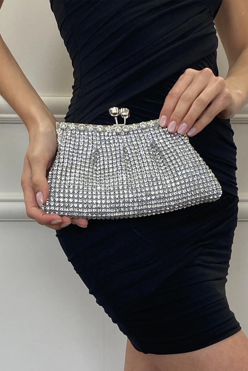 goddiva Silver Crystal Clutch Bag by SVNX
