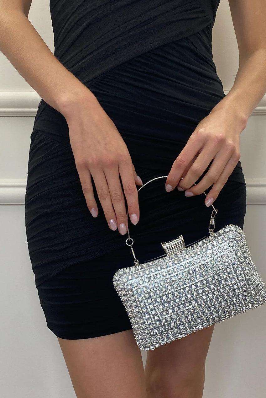 goddiva Silver Diamante Clutch Bag by SVNX
