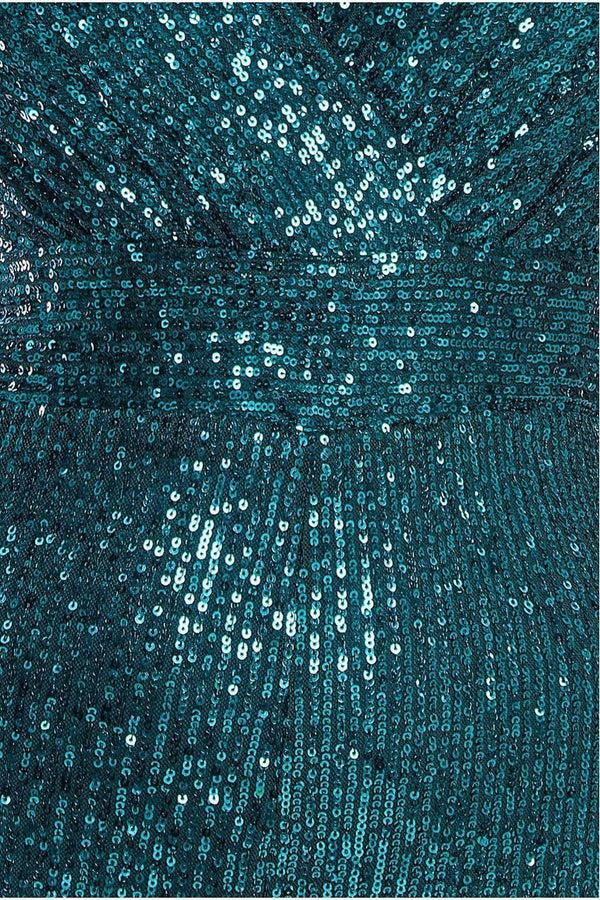 Goddiva Stripe Sequin Jumpsuit - Emerald By Goddiva